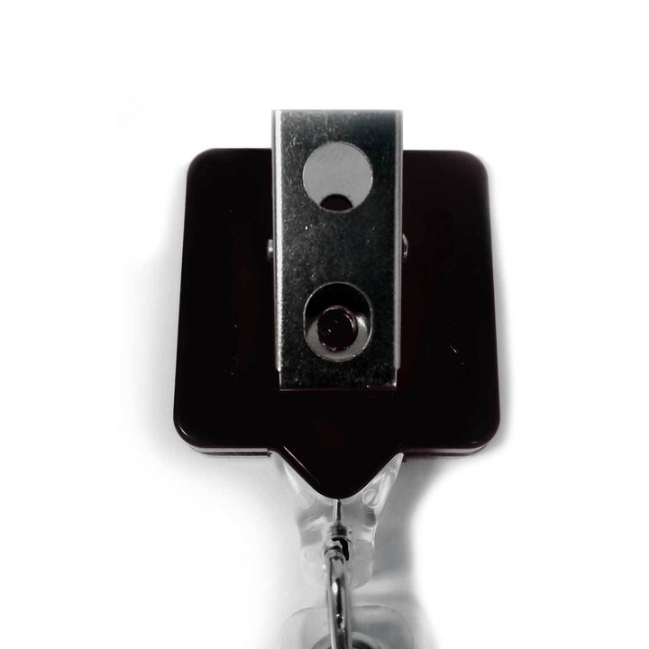 Square MINI-BAK Badge Reel with Clip on or Belt Clip and Clear I.D. Badge Holder