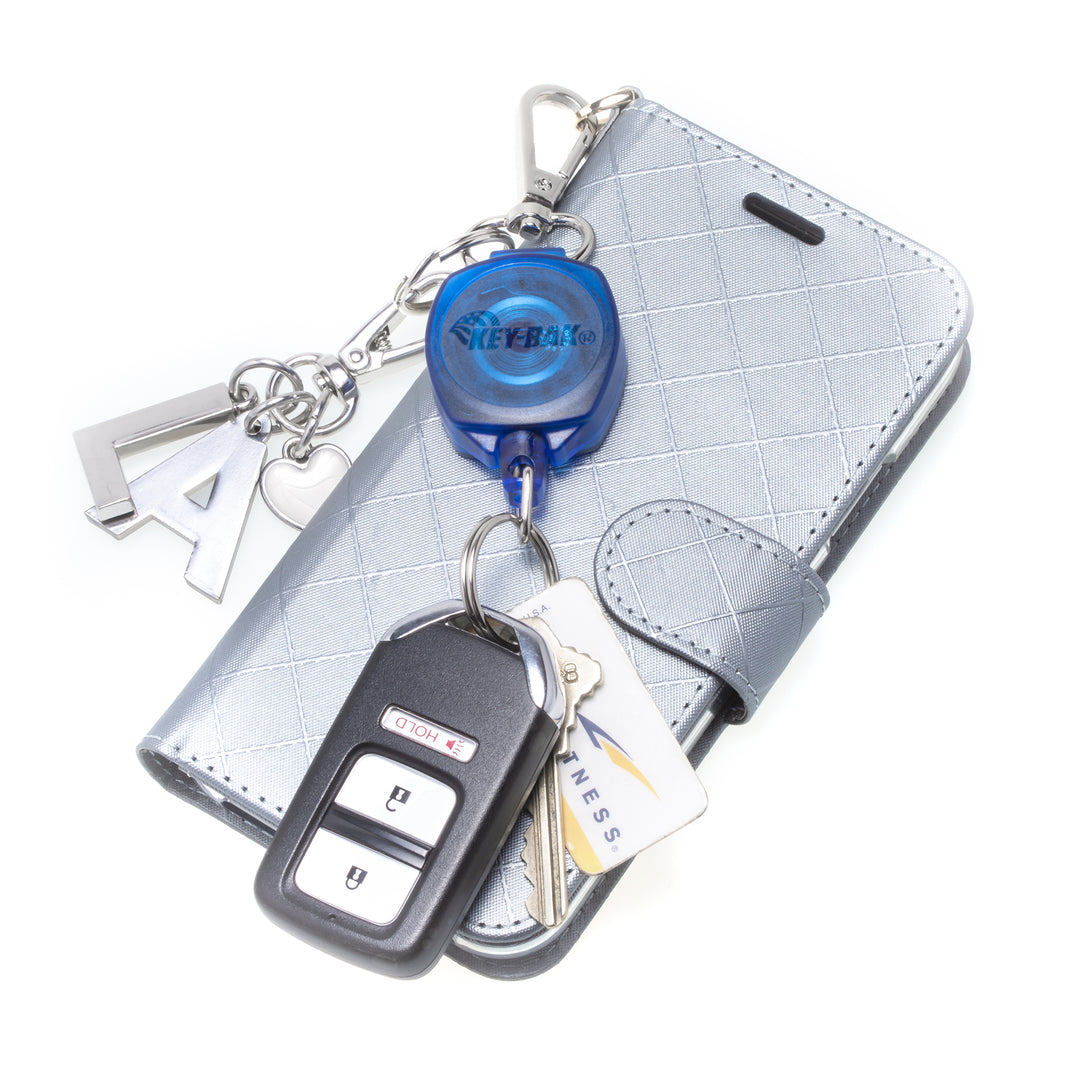 SnapBack Retractable Keychain with 24 Inch Cut Resistant Cord, Charm Ring, and Easy to Use Clip